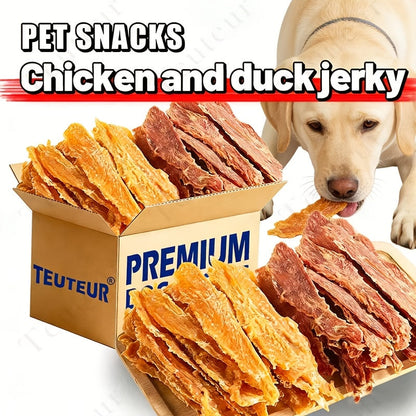 Cat & Dog Treats Chicken Jerky & Duck Jerky Combo – High Protein Grain Free Training Rewards, Dental Chews, Healthy Snacks for Puppies Kittens Adult Dogs Cats, Natural Pet Nutrition