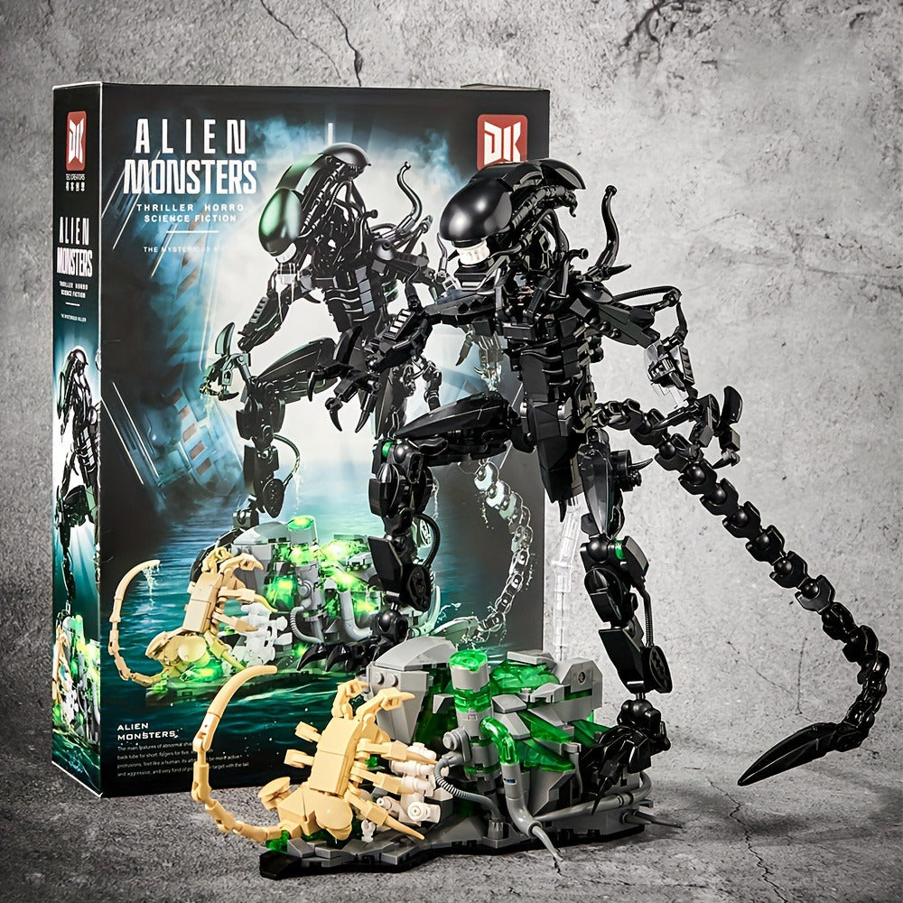 Alien Beast Building Blocks Set 958pcs – Sci-Fi Movie Character Model Kit, Black ABS Bricks, STEM Toy for Kids Teens & Adults, Cool Birthday Christmas Gift Display Collectible