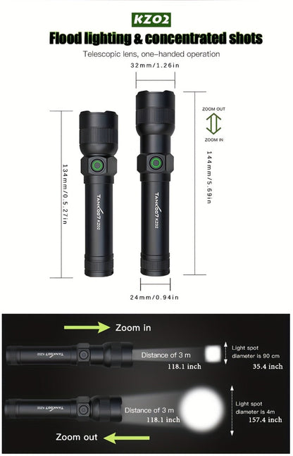 Mini LED Flashlight 18650 Rechargeable Battery | Adjustable Focus & Brightness Zoomable Compact Torch | Textured Grip for Camping Fishing Hiking Outdoor Adventures & Emergency