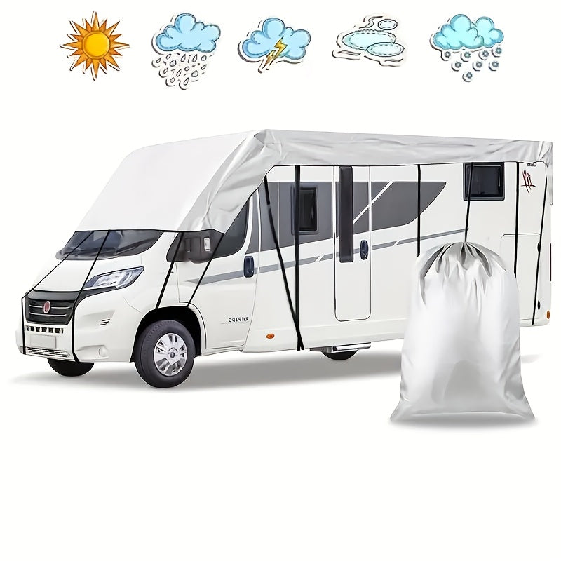 RV & Motorhome Cover, Polyester Travel Trailer Protector, Snow Frost Leaf Dust Rain Sun Protection, with Convenient Storage Bag, Adjustable Straps + Hooks, Easy Installation RV & Trailer Covers