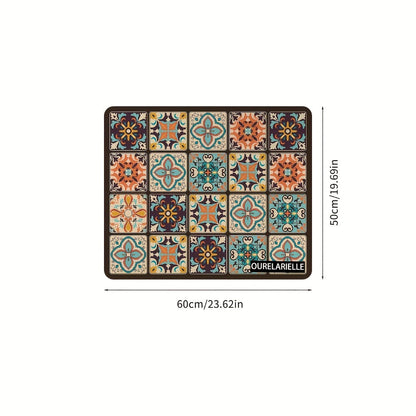 Washing Machine Cover Silicone Waterproof Decorative Plaid, 23.62x19.69 Inch Kitchen Laundry Room Top Load Washer Protector, Food-Grade Vintage Mosaic Multicolor Design Home Organization Appliance Cover