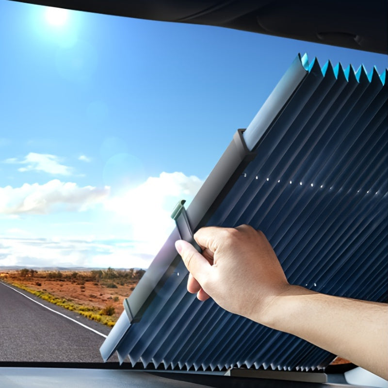 1pc Automatic Retractable Windshield Visor with UV Protection, Thermal Blinds, Easy to Attach, Aluminum, Ideal for Front Windows, Car Windshield Foldable