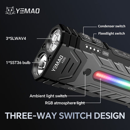 High Lumen Flashlight 5000 Lumen Ultra Bright | High-Capacity Battery Long Runtime USB Rechargeable | Lock Function Camping Night Fishing Outdoor Work Gift for Men