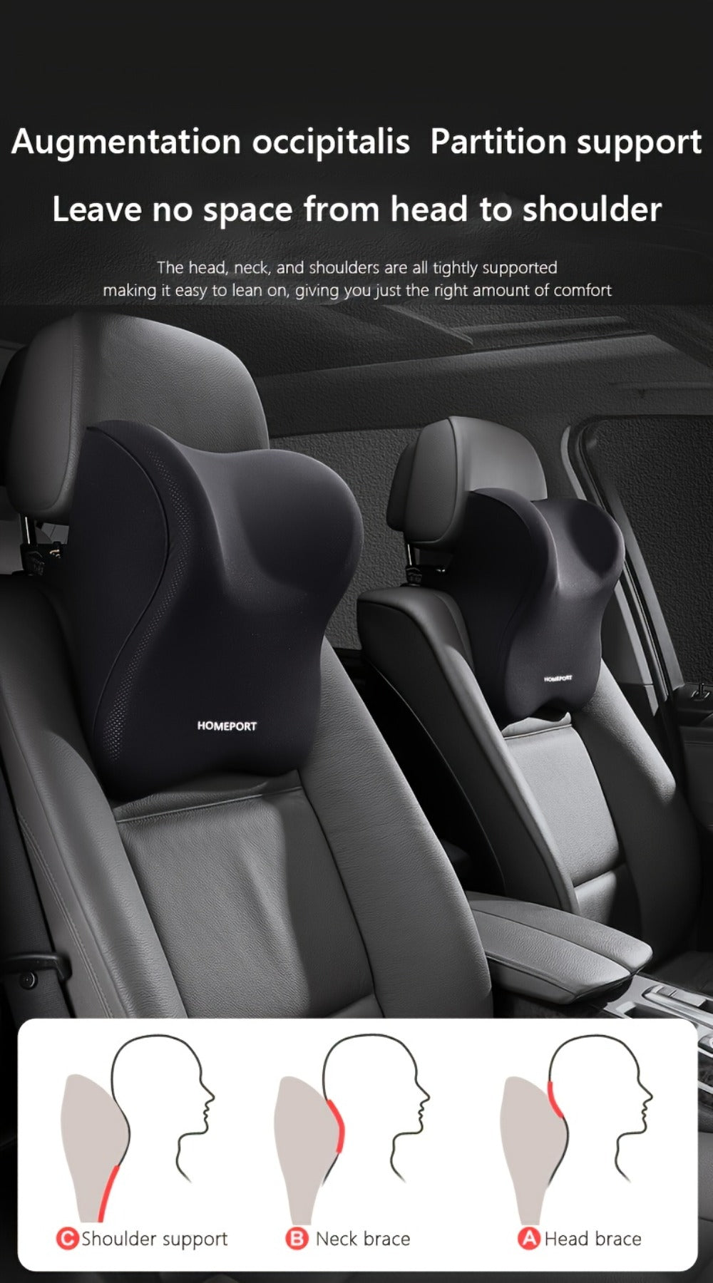 Car Headrest Neck Pillow 100% Memory Foam Ergonomic Support – Breathable Removable Washable Cover Adjustable Buckle for Driver Passenger Seat – Light Gray / Dark Gray / Black / Orange