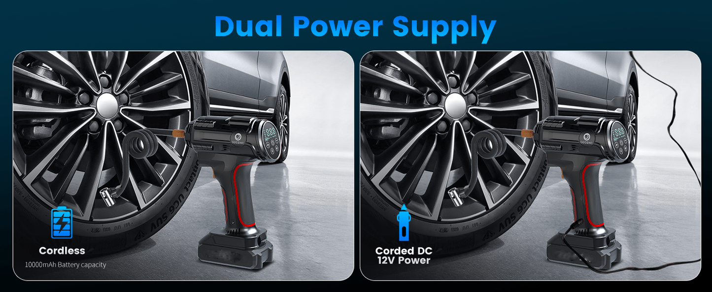 Portable Air Pump Inflator 160PSI – Auto Shut-Off, 35L/min, Dual Power (Battery/12V Car), Digital Gauge, 3-Mode LED Light for Car Tires, Bikes, Balls & Air Mattresses