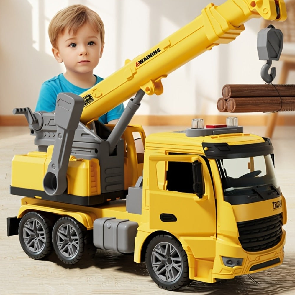 Inertia Crane Truck Toy for Kids - Large Engineering Vehicle with Telescopic Arm, Interactive Track & Double Doors, Construction Toy for Boys Ages 3+, Birthday Christmas Easter Gift