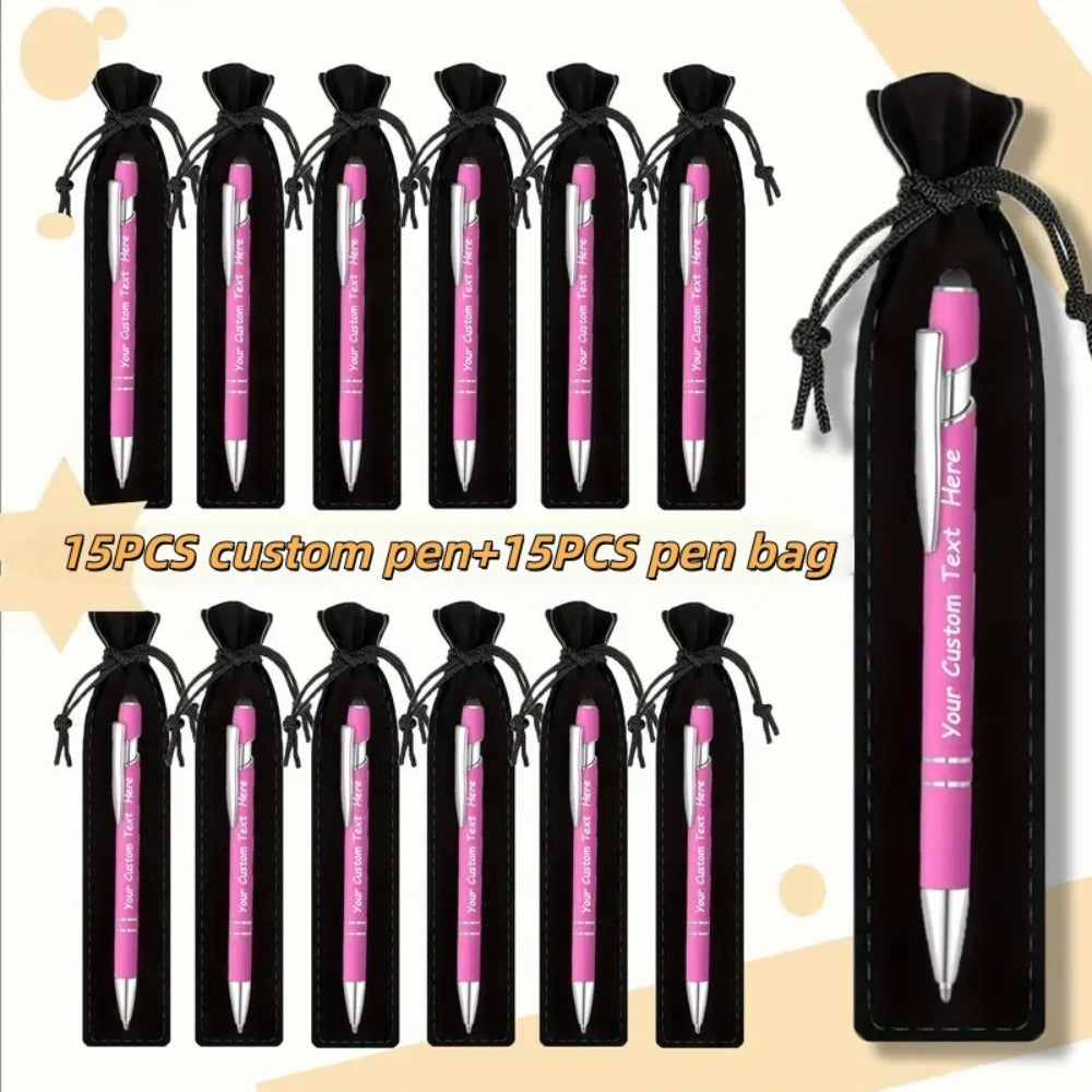 Custom Ballpoint Pens with Pencil Pouch Bulk Set – Personalized Ballpoint Pen Pack for Corporate Gifts, School Supplies, Office Promotions | 20/30/80 PCS Customized Pen & Bag Bundle