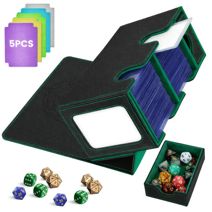 TCG Deck Box with Commander Display & Dice Tray - Holds 300+ Sleeved Cards, Double Deck Case for MTG Pokemon YuGiOh CCG, 5 Dividers & Hard Sleeve Included | Card Storage Box Red Gray Green Purple Blue