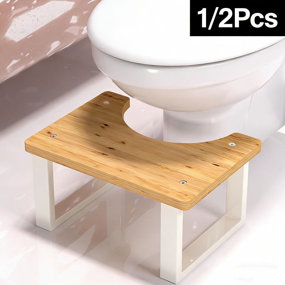 Squat Toilet Stool with Non-Slip Bamboo Surface - Ergonomic Bathroom Foot Rest for Adults, 400 LBS Capacity, Wide Stable Base, 7-Inch Height, Stain & Crack Resistant, Fits Most Toilets, White & Black