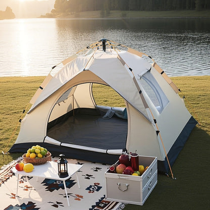 Pop Up Beach Tent Automatic Quick Open Camping Tent Waterproof Sunproof Portable Outdoor Tent 2 Doors 210x150x125cm All Season Square Camp Tent for Hiking Picnic Music Festival Family Outdoor Activities