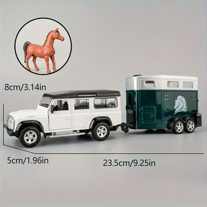 RMZCity 1:36 Scale Zinc Alloy Pull Back Car with Horse Trailer & Horse Vehicle – Openable Doors Diecast Toy Set for Kids & Adults, Birthday Christmas Gift (4 Models)