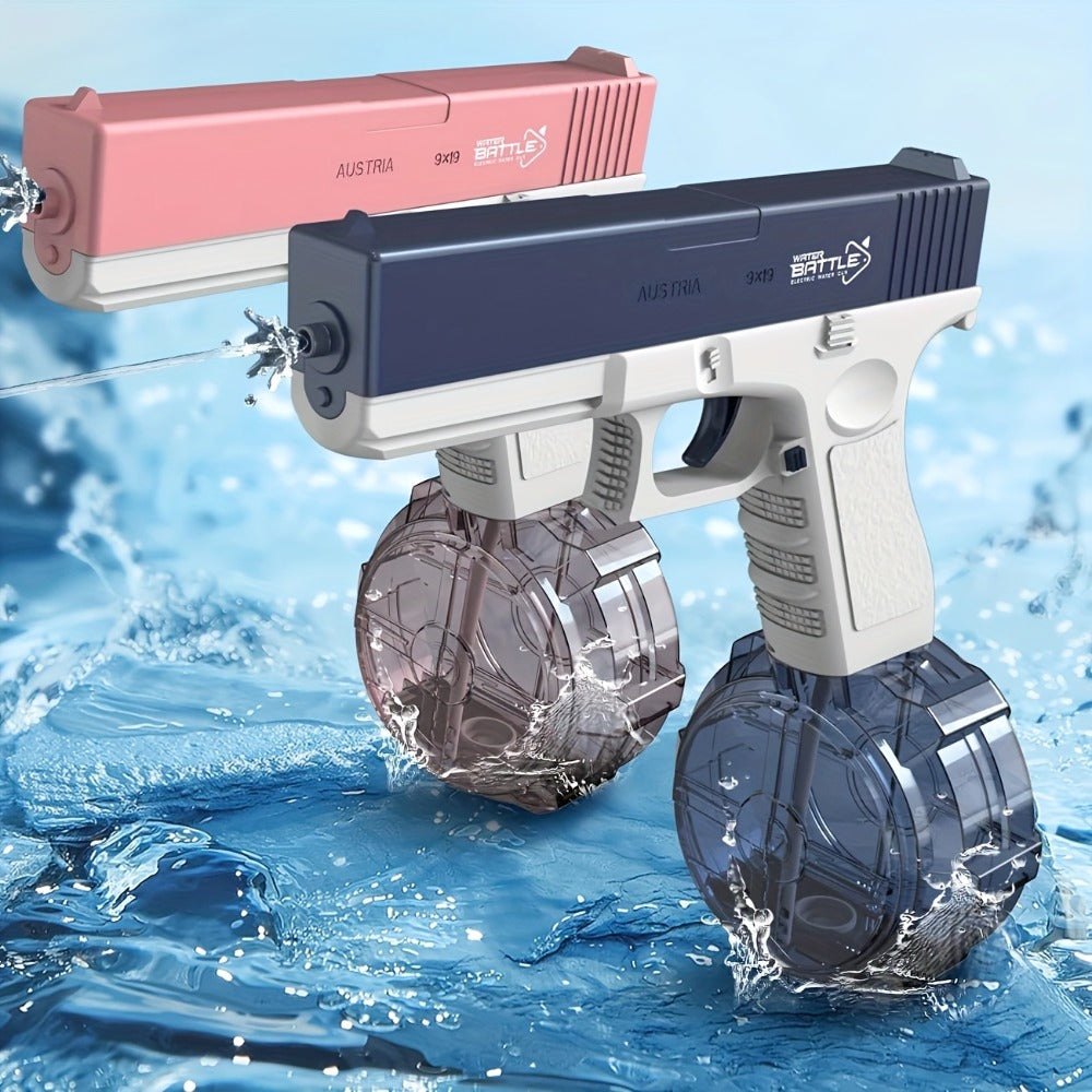 Dual Magazine Automatic Water Gun for Kids & Adults – High-Capacity Long-Range 30ft Squirt Blaster Ergonomic Grip, Blue & Pink, Pool Beach Backyard Summer Outdoor Fun