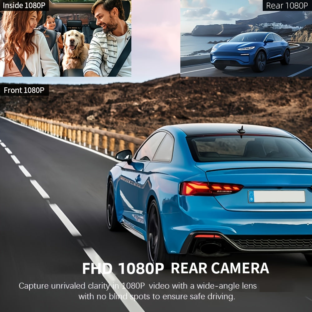 1080P Dash Cam with 2/3 Cameras Front And Built-In And Rear (Optional) Infrared Night Vision 170° Wide-Angle Lens Built-In Audio 32GB Memory Card (Optional) Wifi Connection to Smartphone (Optional) Loop Recording G-Sensor 24H Parking Monitor
