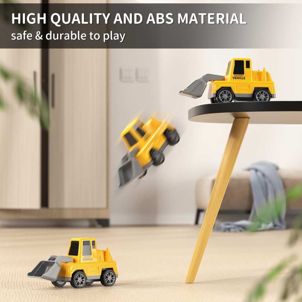 Construction Carrier Truck Toy Set for Kids Ages 3-7 – Large Transport Truck with 4 Mini Engineering Vehicles Excavator Crane Cement Mixer Bulldozer Friction Powered Yellow Gift Boys Girls