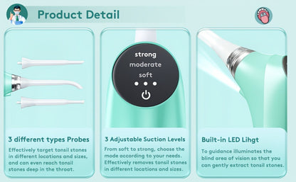 Tonsil Stone Remover Electric Vacuum Kit with LED Light – 3 Suction Modes 5X Magnifying Mirror Oral Irrigator Safe Gentle Tonsillolith Removal Tool for Adults at Home Use Rechargeable Portable