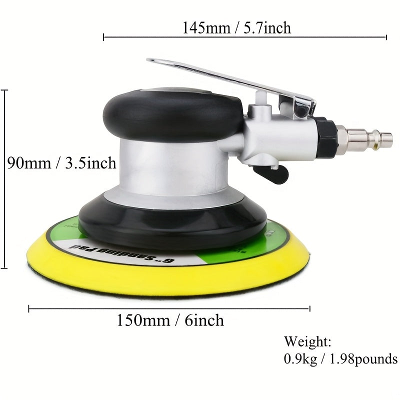 [Father's Day Gift] 5 Inch/6 Inch Pneumatic Random Orbit Sander 12,000RPM Heavy Duty Dual Action Pneumatic Palm Sander For Car Paint Care Rust Removal Tool Waxing Tool Father's Day Gift, Without Battery