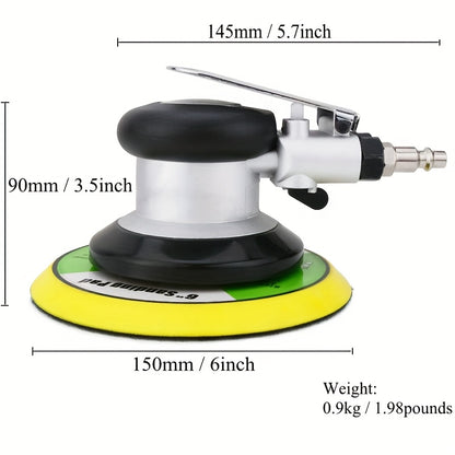 [Father's Day Gift] 5 Inch/6 Inch Pneumatic Random Orbit Sander 12,000RPM Heavy Duty Dual Action Pneumatic Palm Sander For Car Paint Care Rust Removal Tool Waxing Tool Father's Day Gift, Without Battery