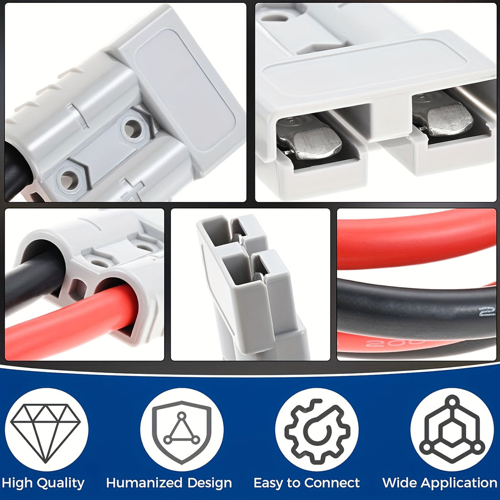 RV SB50A Connector Plug with Wire, Double SB50 Anderson Connector Cable, Quick Connection to Battery Harness, Forklift Plug Wire, One Pair of Fixed Power Forklift Connectors for Car Forklift