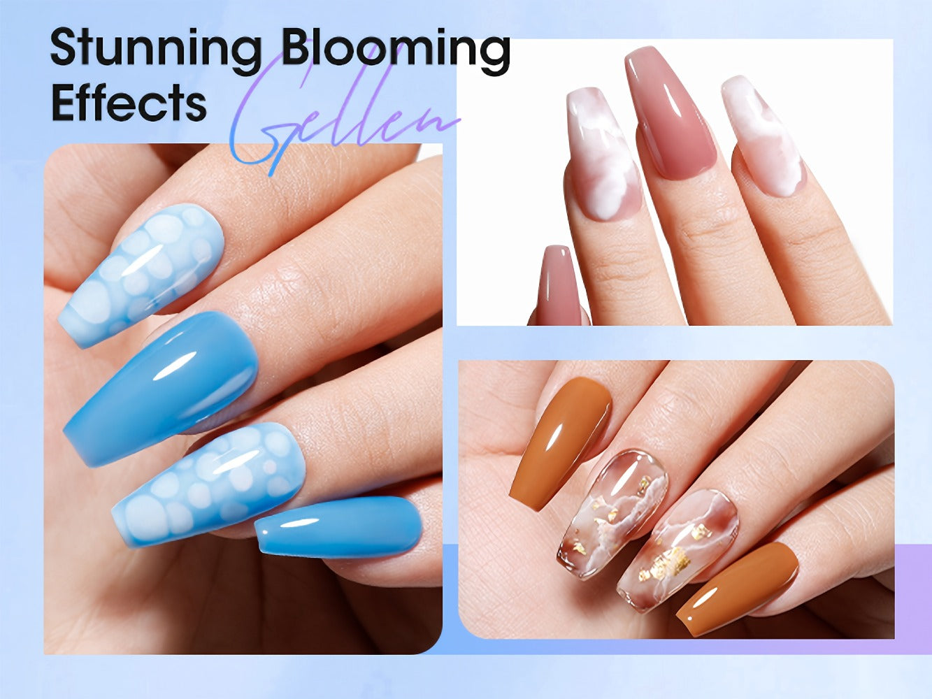 Blooming Gel Nail Art 2pcs HEMA-Free Clear Blossom Gel — Marble Watercolor Floral Tie-Dye Spreading Effect Soak-Off LED 28-Day DIY Manicure 0.68oz Each