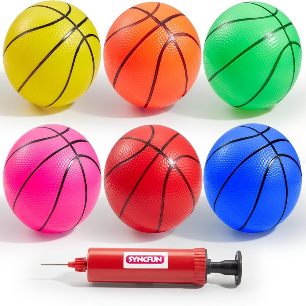 Kids Mini Basketballs Set of 6 – 5-Inch Rubber Basketballs with Hand Pump, Perfect for Mini Hoops, Pool Games & Party Favors | Ages 3+ | Easter Basket Fillers & Birthday Gift