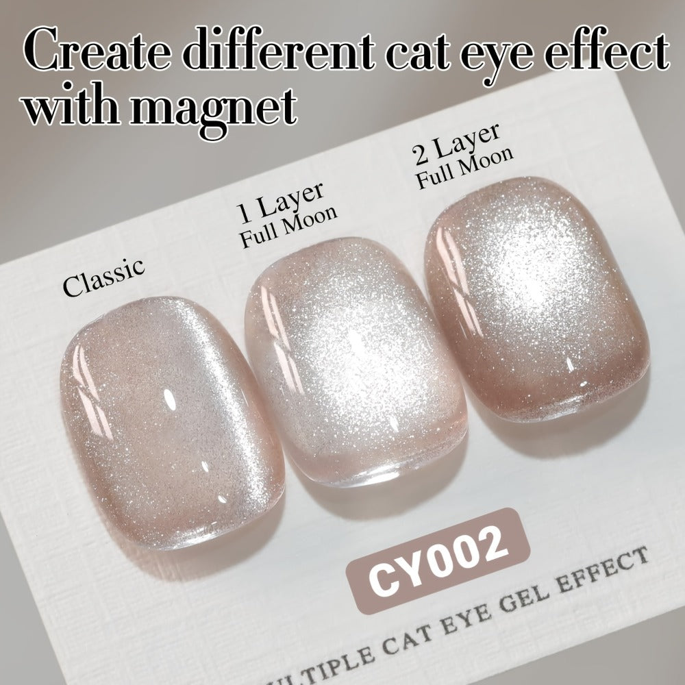Cat Eye Gel Nail Polish Ice Clear Nude – Magnetic Shimmer Stripe Effect, Long-Lasting Chip-Resistant, Quick-Dry Glossy Finish, Fragrance-Free for Salon & DIY Manicure Pedicure