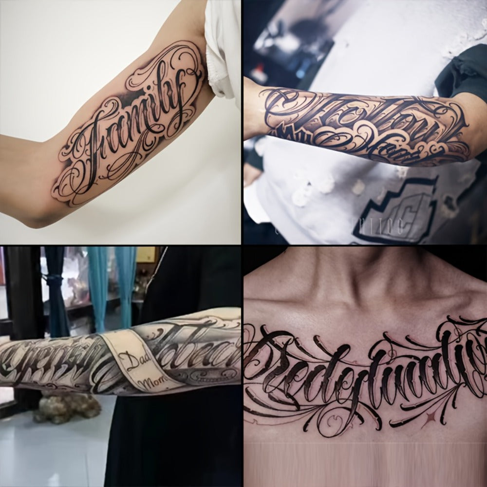 Herbal Semi Permanent Tattoo Stickers 4 Sheets English Letter Word Designs Lasts 7-15 Days Waterproof Sweat Resistant Realistic Fake Temporary Tattoos for Women Men Teens Body Art