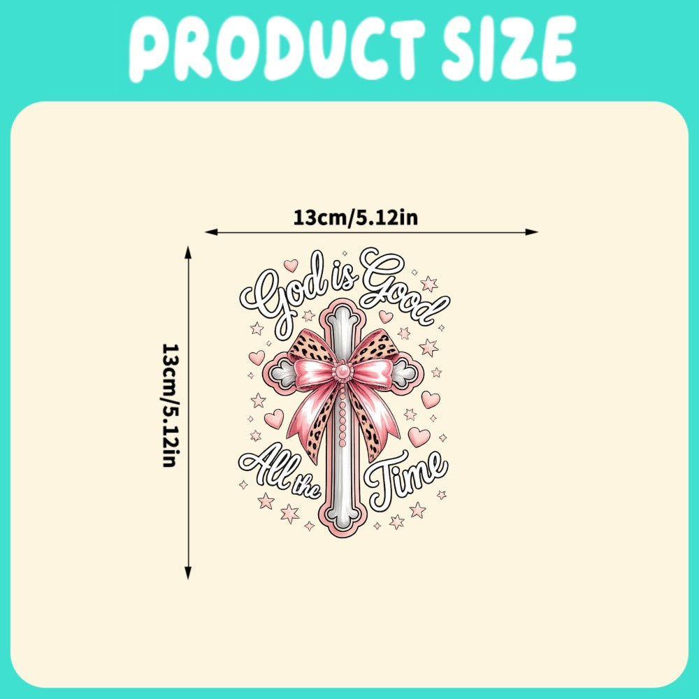 Bumper Sticker God Is Good All The Time Christian Cross Pink Bow Vinyl Decal | Car Window Sticker Faith Inspirational Automotive Decal 5.12 inch Funny Christian Gift for Women Girls