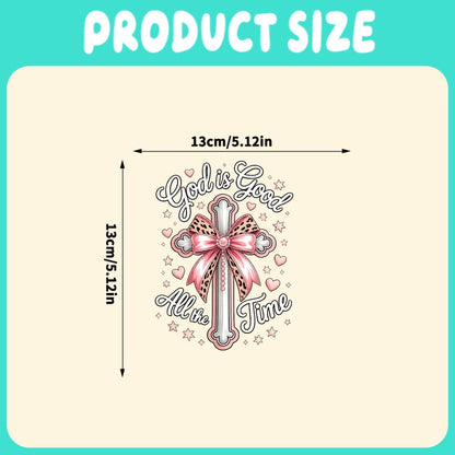 Bumper Sticker God Is Good All The Time Christian Cross Pink Bow Vinyl Decal | Car Window Sticker Faith Inspirational Automotive Decal 5.12 inch Funny Christian Gift for Women Girls