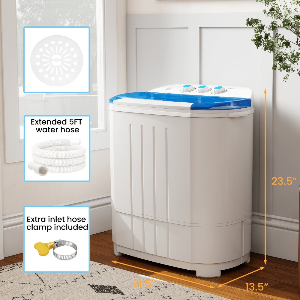 Portable Washing Machine 14.5Lbs Mini Twin Tub Washer Spin Dryer Combo Semi-Automatic 9.5Lbs Wash 5Lbs Spin Gravity Drain Time Control for Apartments Dorms RVs Camping