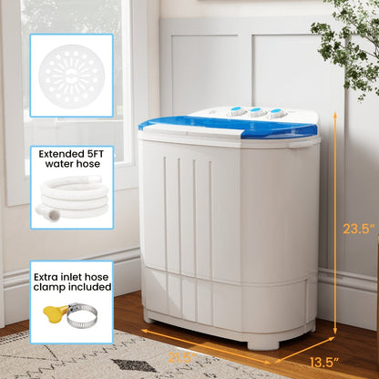 Portable Washing Machine 14.5Lbs Mini Twin Tub Washer Spin Dryer Combo Semi-Automatic 9.5Lbs Wash 5Lbs Spin Gravity Drain Time Control for Apartments Dorms RVs Camping