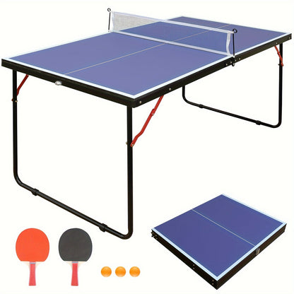 Foldable Ping Pong Table 4.5ft – Portable Midsize Table Tennis Table for Indoor & Outdoor, Family & Camping Game Set with 2 Paddles, 3 Balls & Net