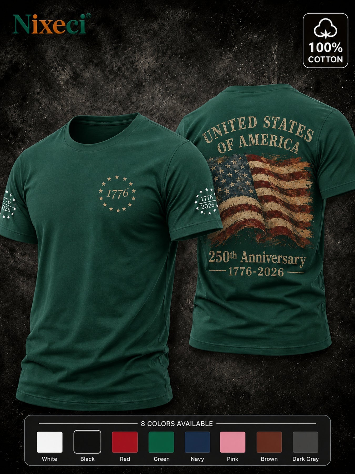 Men's Patriotic T-Shirt - Crew Neck Short Sleeve Weekend Style
