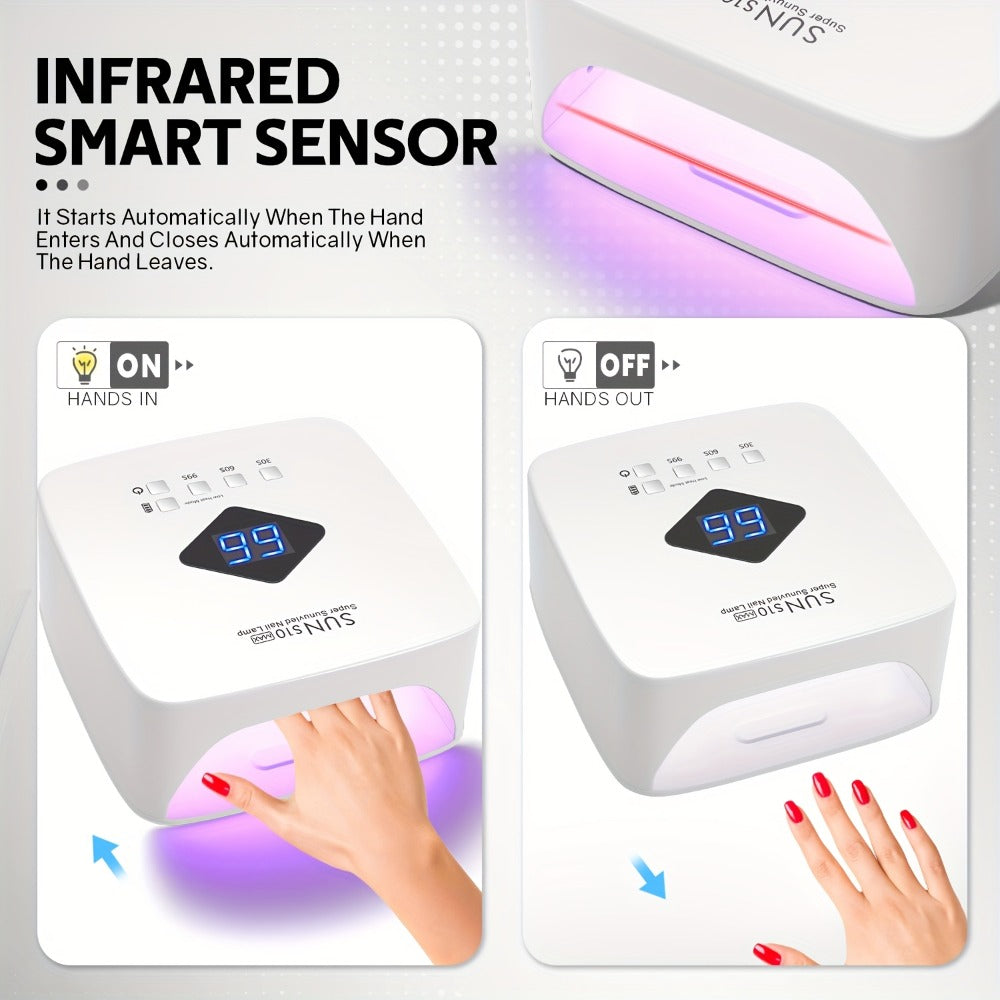 Rechargeable Wireless Nail Lamp 30 LED Beads 365+405nm UV Gel Curing Light 3 Timer Settings Infrared Sensor Portable Nail Dryer for All Gel Types Home Salon Use