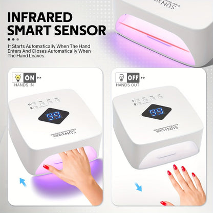 Rechargeable Wireless Nail Lamp 30 LED Beads 365+405nm UV Gel Curing Light 3 Timer Settings Infrared Sensor Portable Nail Dryer for All Gel Types Home Salon Use