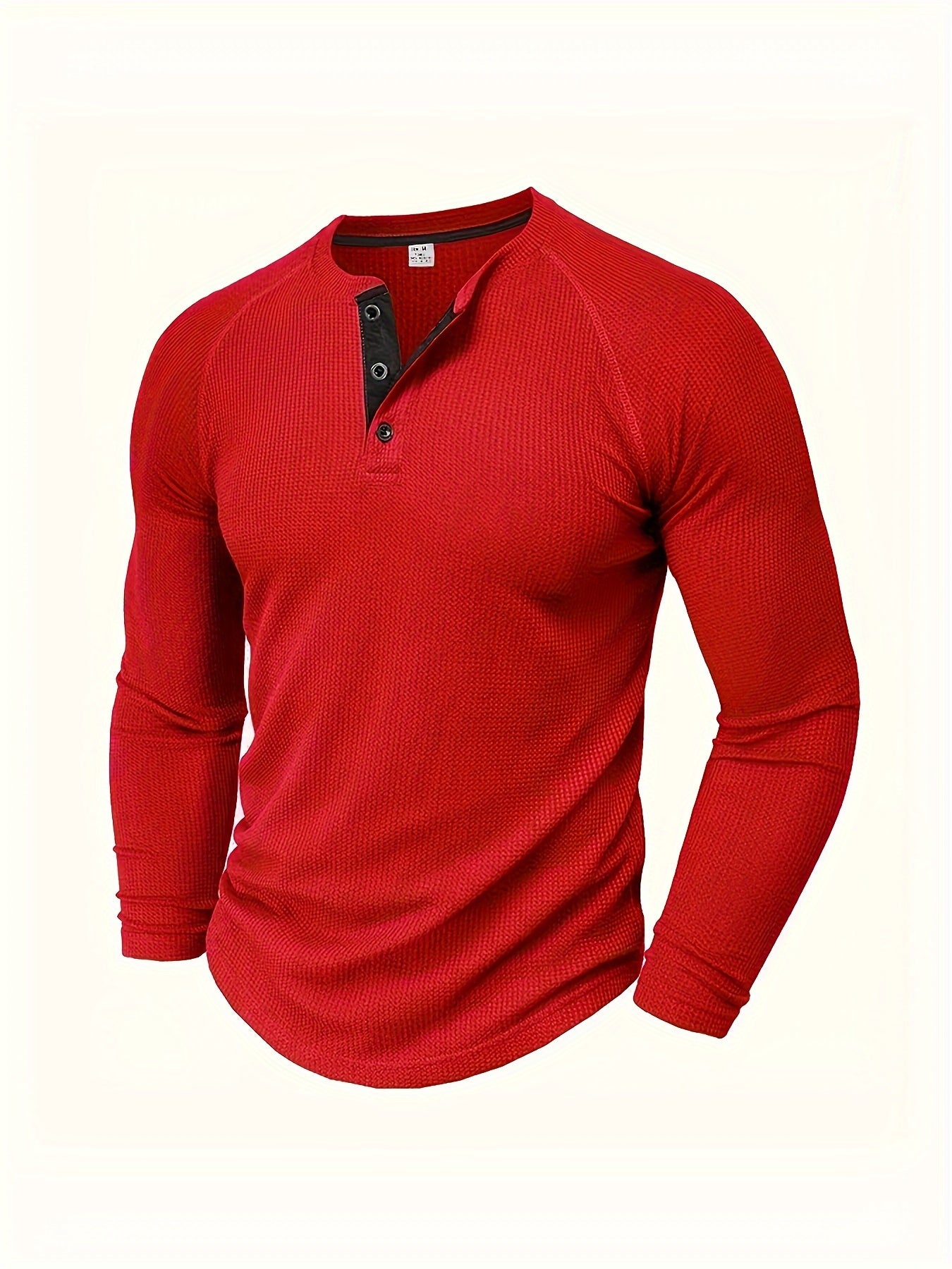 Men's Solid Color Casual Shirt - Crew Neck Long Sleeve
