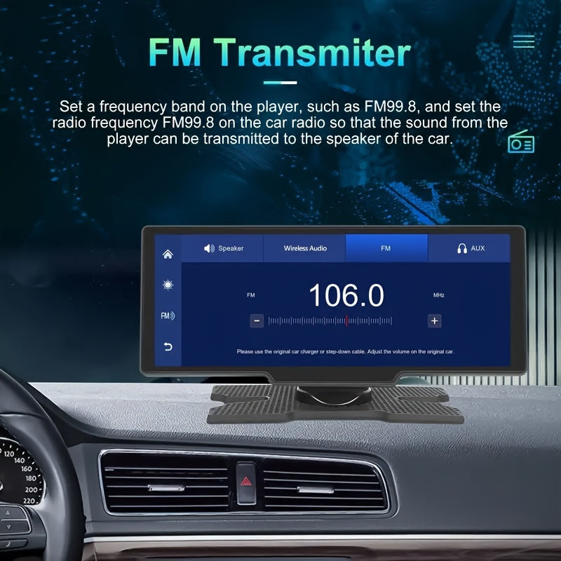 10.2-Inch Large Car Screen, Ultra-Clear. Supports BT Wireless to Phone for Carplay/Android Auto. Has Reversing Assistance, Music/Vid Entertainment, Navigation, Call Answering. Ideal for All Cars Like Sedans, Off-Roaders, Suvs, Rvs, Without Battery