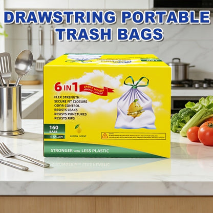 13 Gallon Trash Bags Heavy Duty Tear-Resistant Drawstring Garbage Bags with Fresh Lemon Scent Thickened Kitchen Trash Bags for Home Office Outdoor 75 Count or 160 Count Disposable Waste Bags