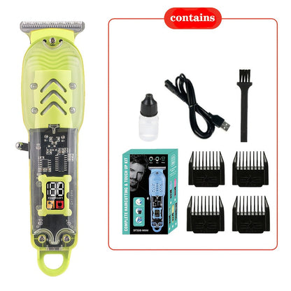 Rechargeable Electric Hair Clipper with LED Display & Transparent Shell — Professional Cordless Trimmer for Men & Women, Portable Home & Salon Haircut Kit, Multiple Colors Available