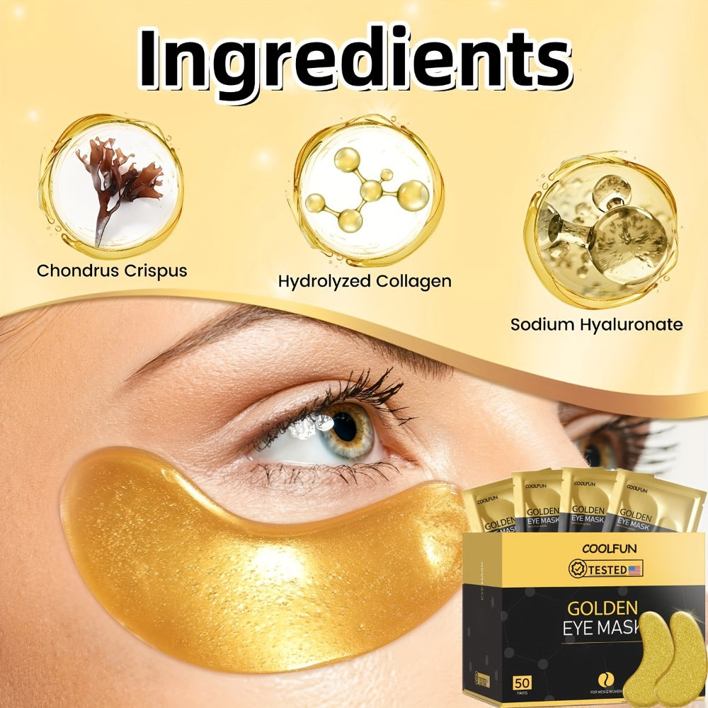 24K Gold Under Eye Patches 50 Pairs Collagen Hyaluronic Acid & Glycerin — Luxury Crystal Eye Mask for Dark Circles, Puffiness & Fine Lines | Brightening Firming Hydrating | Hypoallergenic Men & Women