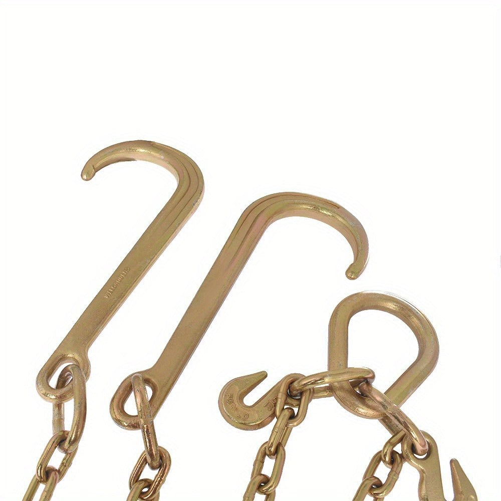 Grade 70 Tow Chain with J Hooks - 5/16" x 2ft Heavy Duty Trailer Chain Set with V-Chain Grab Hooks, 6000 lb Capacity, Anti-Rust 20Mn2 Steel for Flatbed, Towing & Cargo