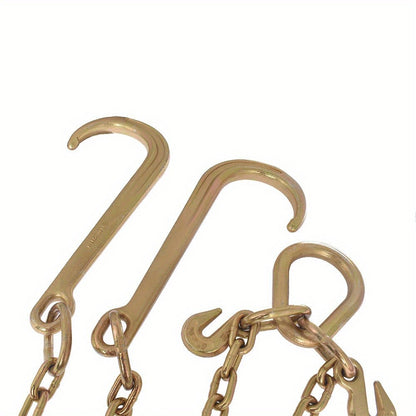 Grade 70 Tow Chain with J Hooks - 5/16" x 2ft Heavy Duty Trailer Chain Set with V-Chain Grab Hooks, 6000 lb Capacity, Anti-Rust 20Mn2 Steel for Flatbed, Towing & Cargo
