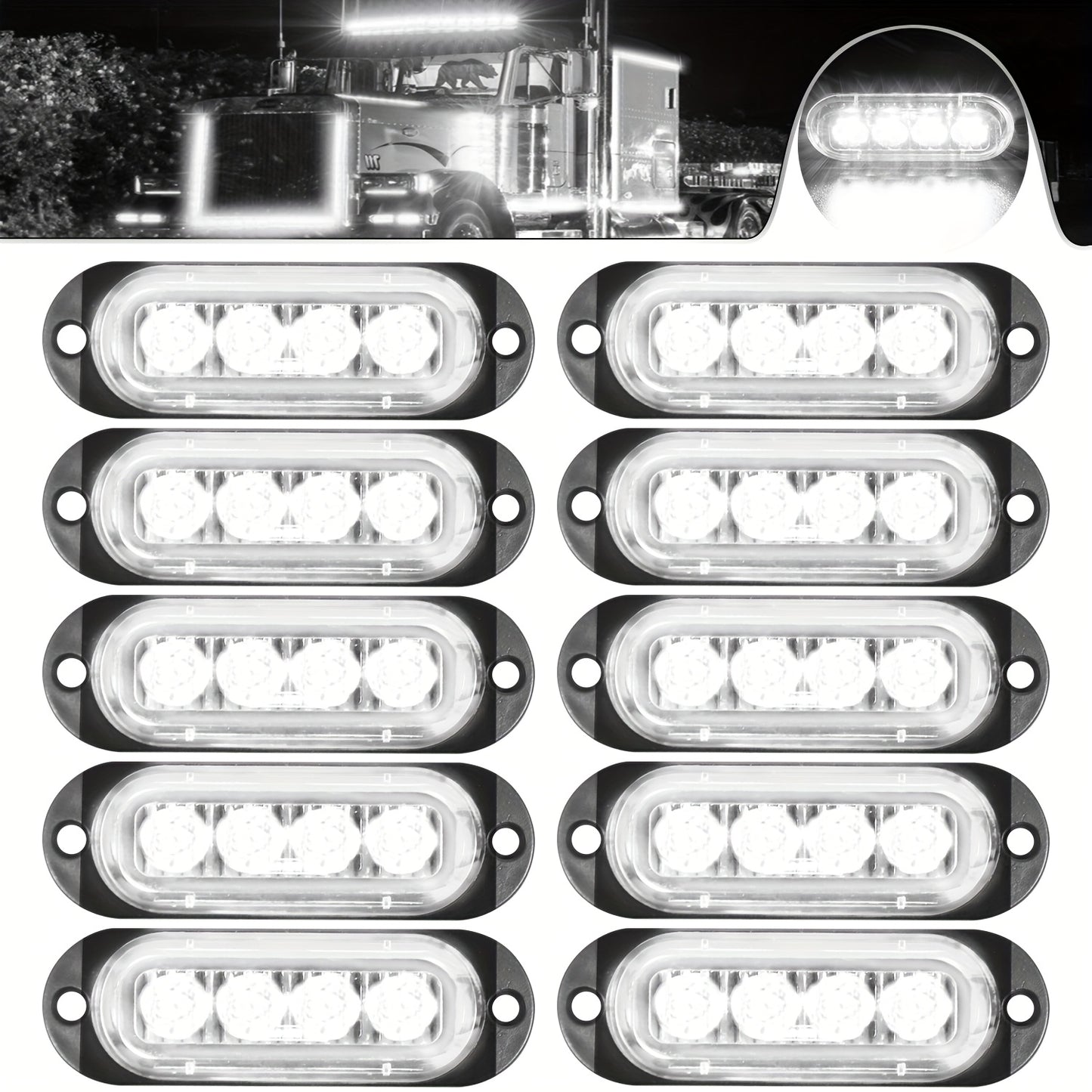 10pcs LED Side Indicator Lamps for Cars & Trucks - Amber/White/Red, 12-24V, High-Visibility External Lamps for Motor Vehicles, Motor Vehicle Lighting|Modern Truck Lamps|Durable Construction, Truck Accessories, Without Battery