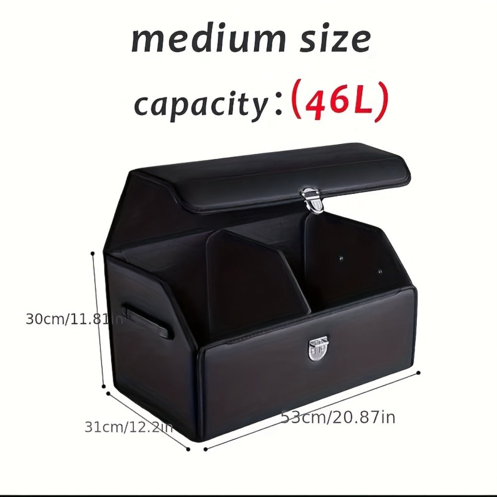Car Trunk Organizer with Lid - 12.15 Gallon Collapsible Multi-Compartment Storage for Auto, SUV, Truck & Minivan