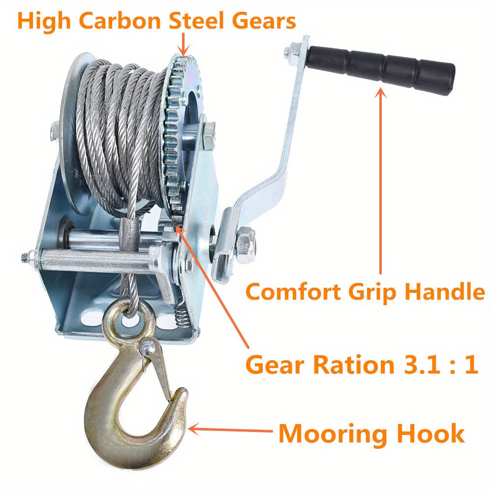 Hand Crank Winch 600-1600 Lbs Double Brake Safety Heavy Duty Steel Cable For Utility Boat Atv Trailers Farm Garage Pulling