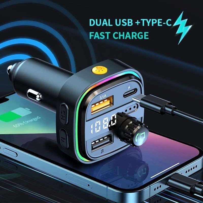 Fm Transmitter - Bluetooth Transmitter Car Stereo - Bluetooth Fm Transmitter - 2 Usb Ports,1 Usb c Port, Car charger, Fast Charge