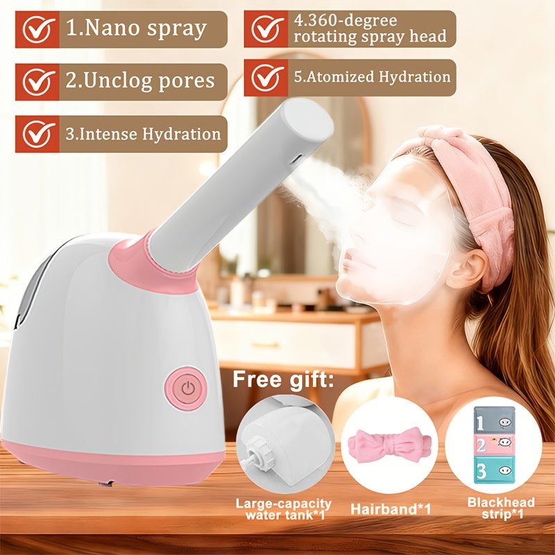 Facial Steamer Nano Ion Mist - Deep Pore Cleansing Home Spa Face Steamer with 360° Rotatable Arm, Blackhead Remover, Portable & Salon-Grade Skin Hydration Beauty Tool
