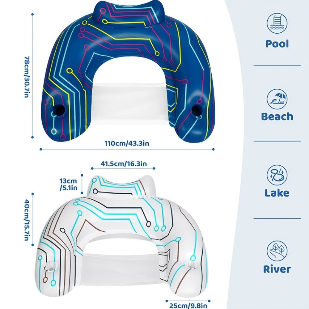 Glow in the Dark Pool Float Chairs 2-Pack for Adults – Inflatable Pool Floats with 2 Cup Holders & Handles, Nighttime Summer Water Toy for Swimming Pool Lake Beach Bachelorette Party