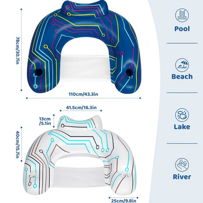 Glow in the Dark Pool Float Chairs 2-Pack for Adults – Inflatable Pool Floats with 2 Cup Holders & Handles, Nighttime Summer Water Toy for Swimming Pool Lake Beach Bachelorette Party