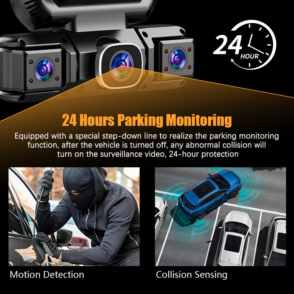 360° 3/4 Lens Dash Cam USA, 4 Channel Front/Rear/Left/Right Recording, Night Vision, 3.16" IPS Screen with Wifi, G-Sensor, Parking Mode, 32GB Card Optional/No Card