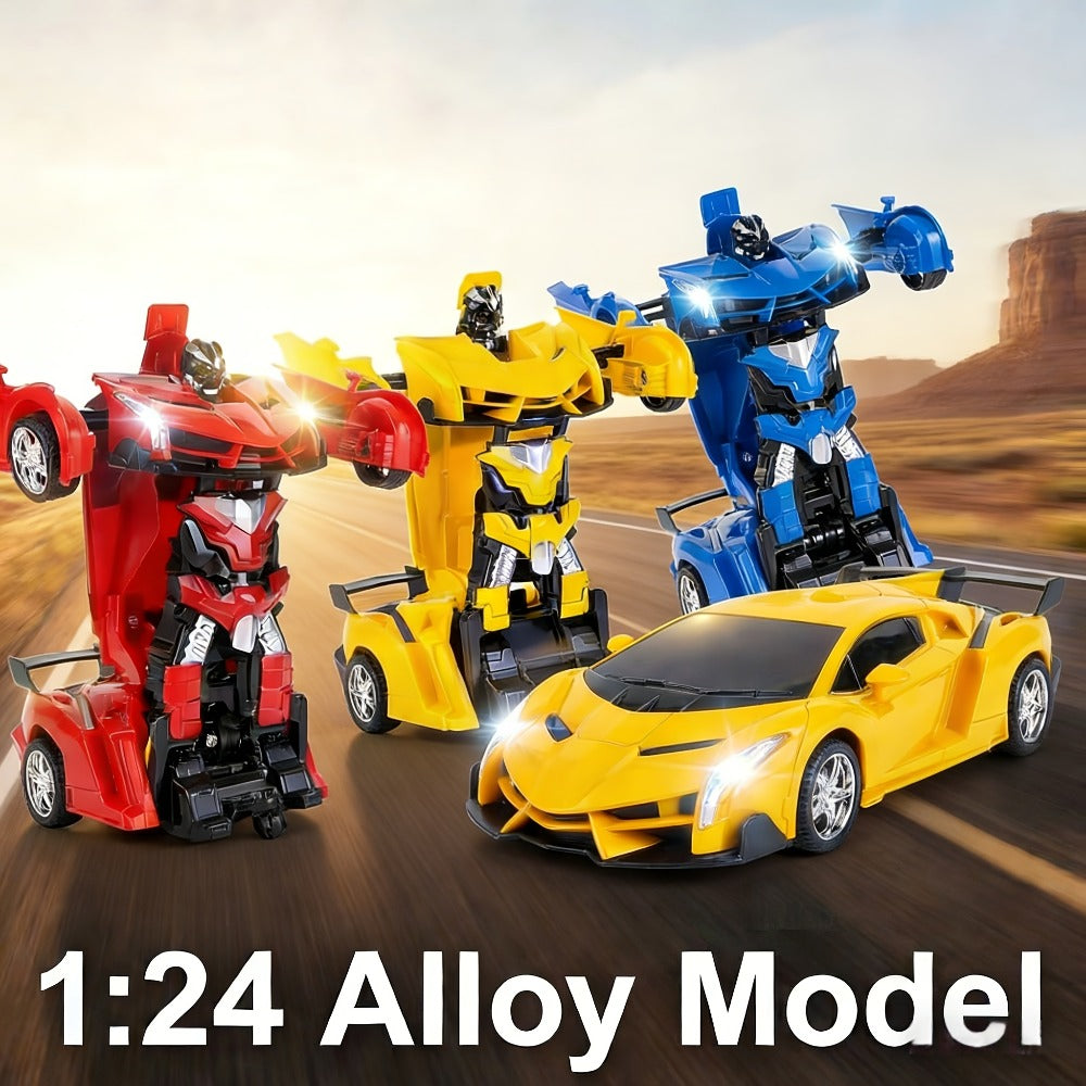 Transforming RC Robot Car for Kids 2.4GHz – One-Button Deformation Stunt Car 360 Drift LED Lights, Remote Control Toy Gift for Boys Ages 3 4 5 6 7 Birthday Easter Christmas (Red/Blue/Yellow)